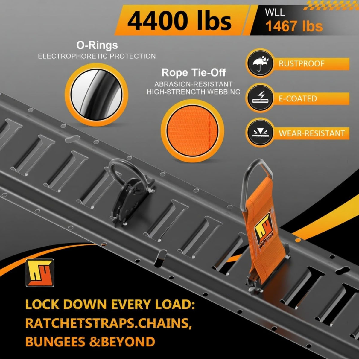 Wellmax installed rails inside enclosed trailer, provides flexible cargo anchoring