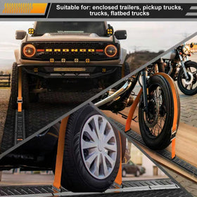 Wellmax lifestyle shot loading motorcycle into trailer, highlights reliable transport safety