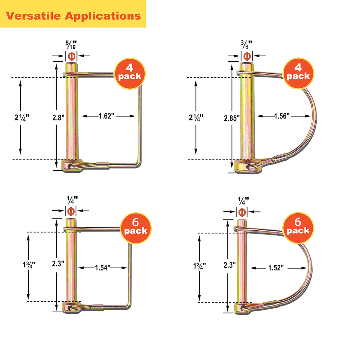 Wellmax comparison of 1/4, 5/16 and 3/8 inch pins for selecting correct diameter
