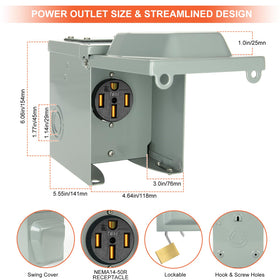 WELLUCK close-up of NEMA 14-50R receptacle showing durable contacts and safety