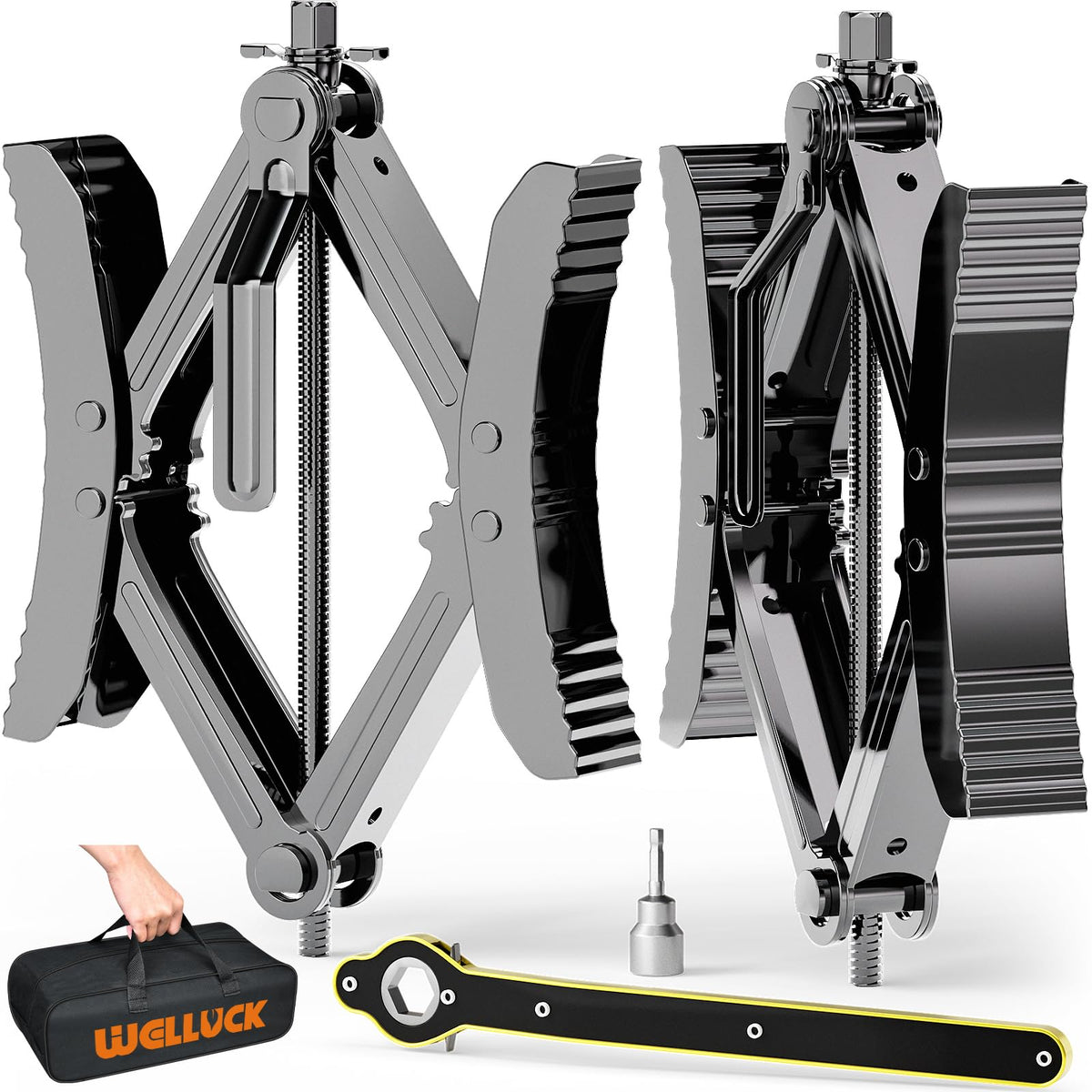 WELLUCK front packaging view showing two chocks and storage bag for easy transport