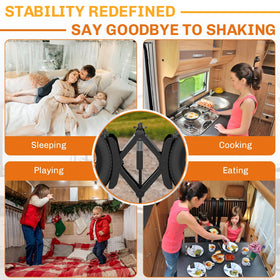 WELLUCK stabilized RV at a campsite highlighting safer, wobble-free parking