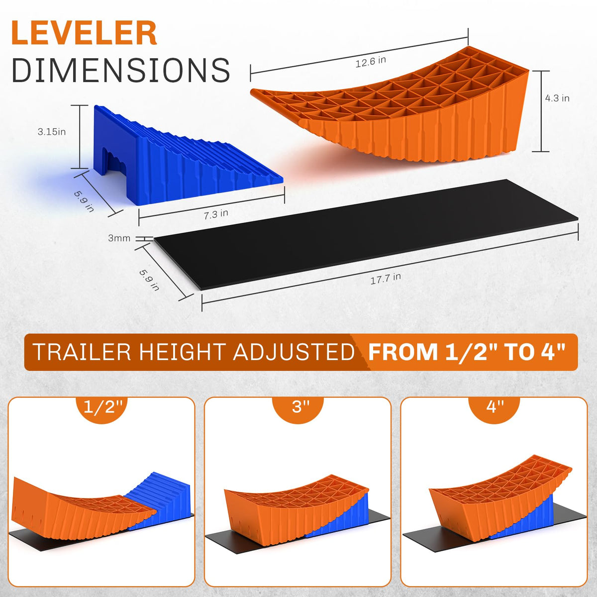 WELLUCK ramp next to ruler showing scale for fit with common RV tires