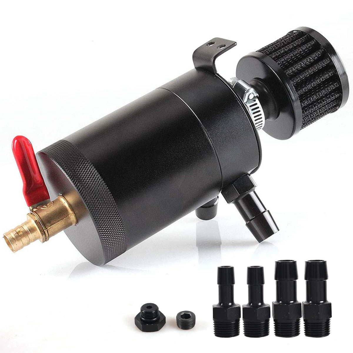WENJTP front view red oil catch can showing compact design and finish for cleaner intake