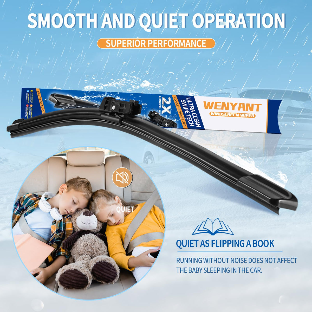 wenyant wiper blades sweeping windshield showing clearer visibility while driving