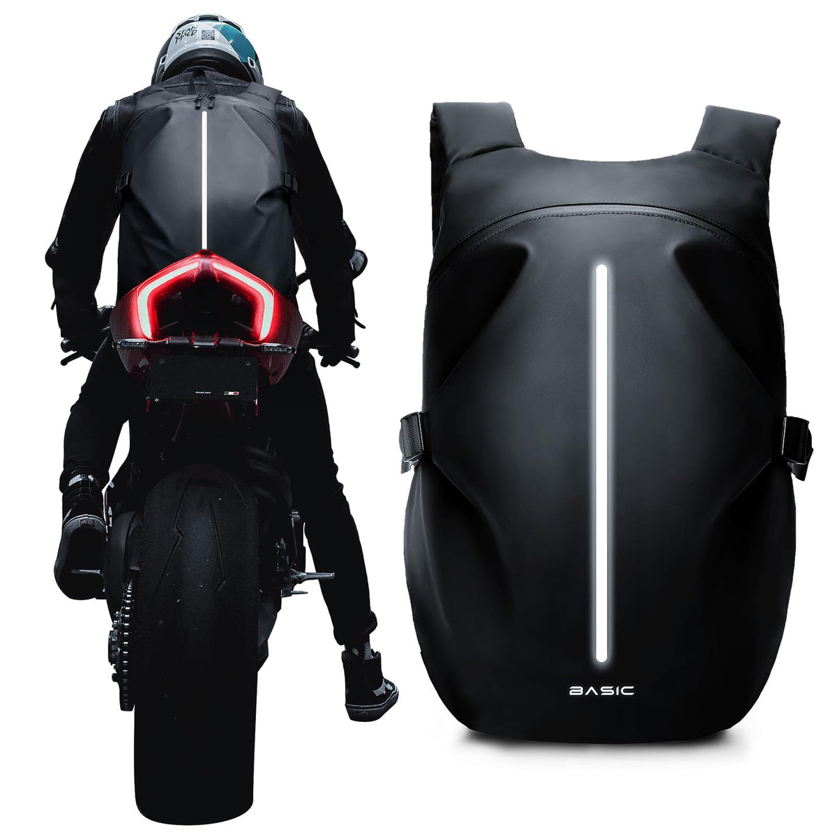 WEPLAN front view of backpack showing helmet storage and organized design benefit