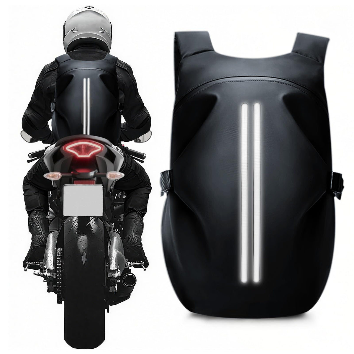 WEPLAN front view of helmet backpack showing capacity and streamlined profile for commuting