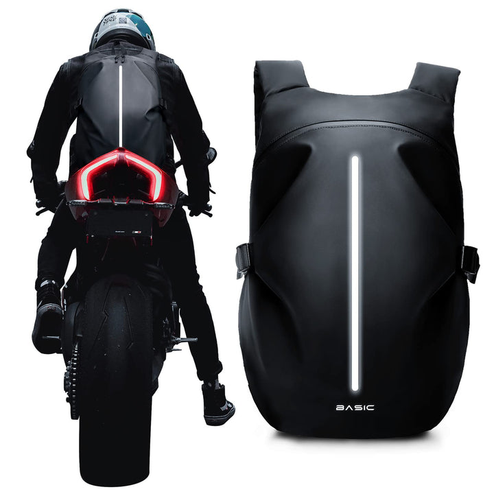 WEPLAN front view showing helmet fit and organized storage benefit