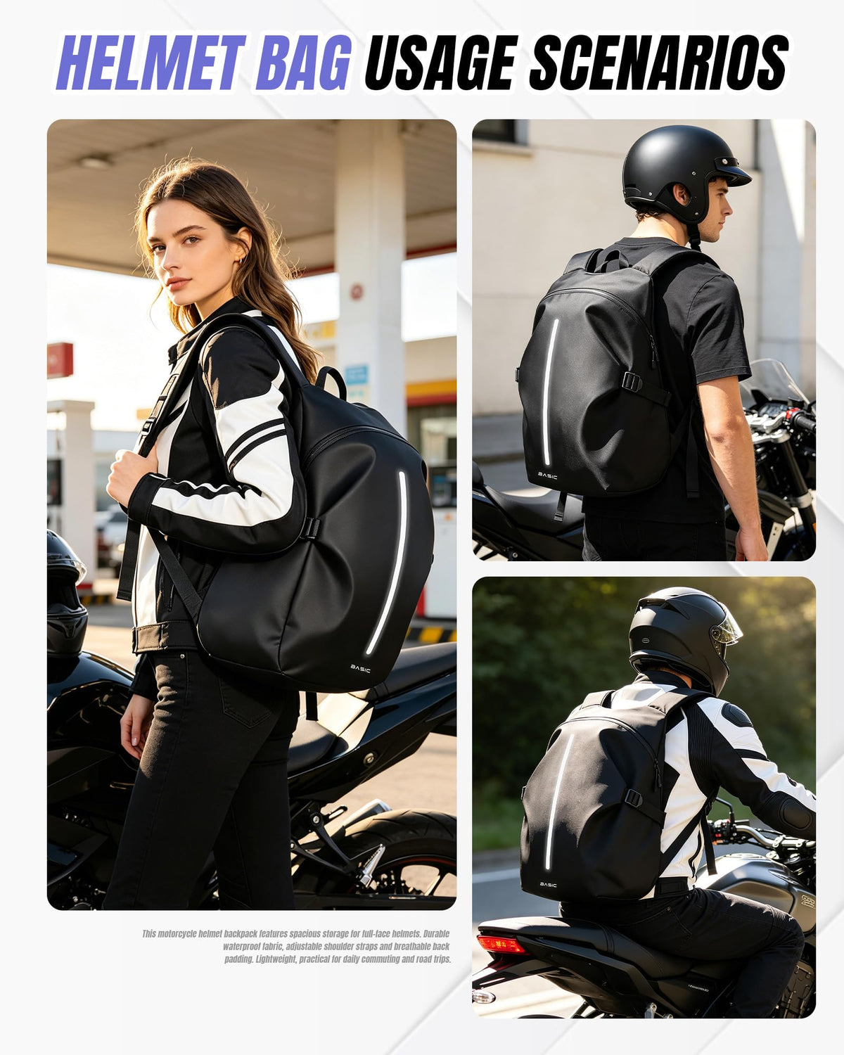 WEPLAN bag beside helmet and laptop showing large capacity and scale benefit
