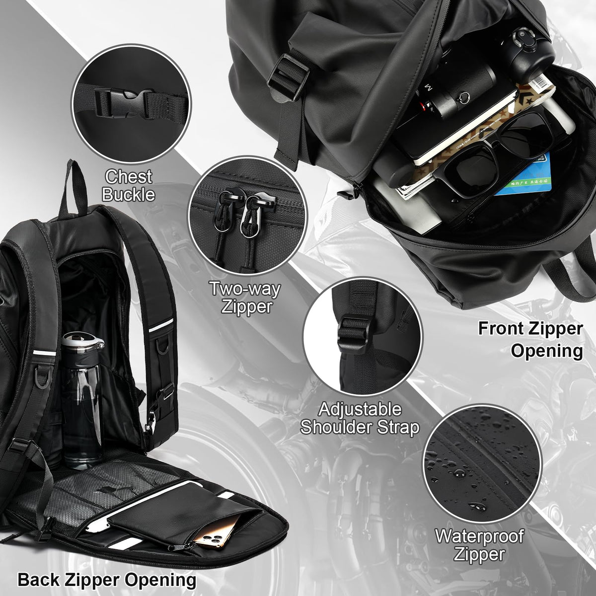 WEPLAN backpack worn by rider demonstrating comfort and hands-free mobility