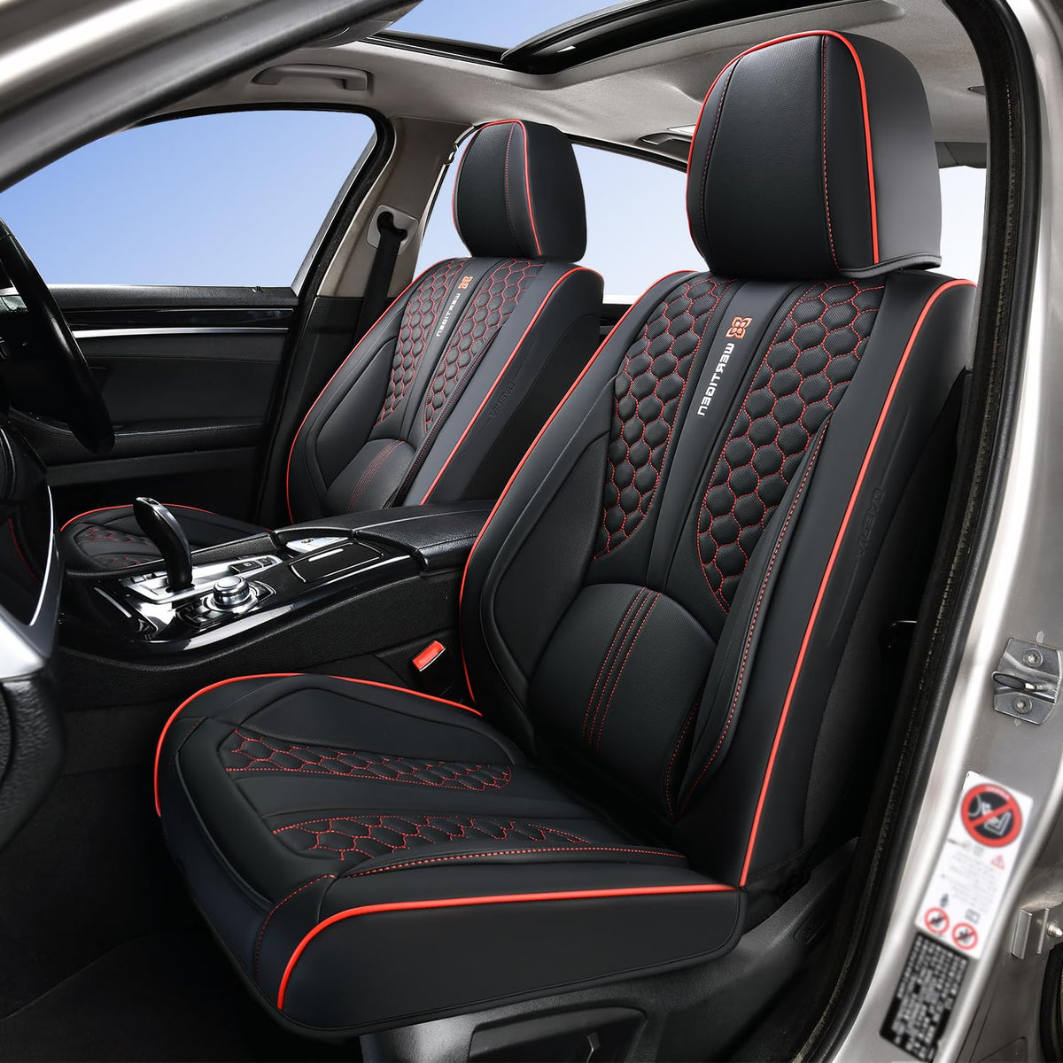 Wertigen front seat covers in black and red showing sleek protection and style
