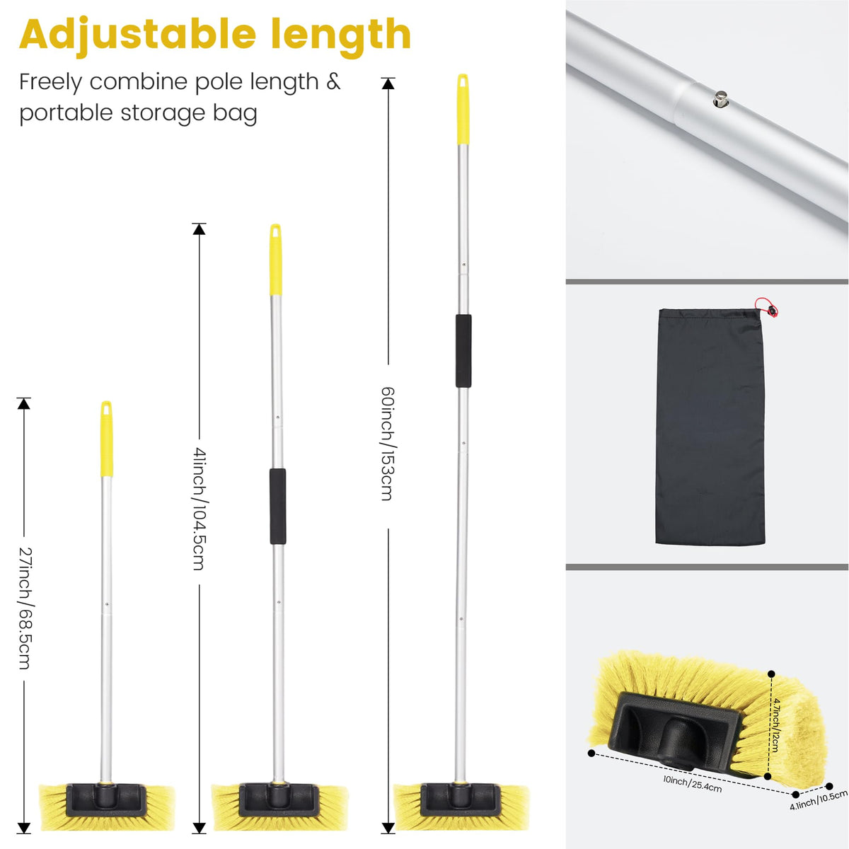 WESBRITE brush fully extended to 60 inches for high-reach cleaning convenience
