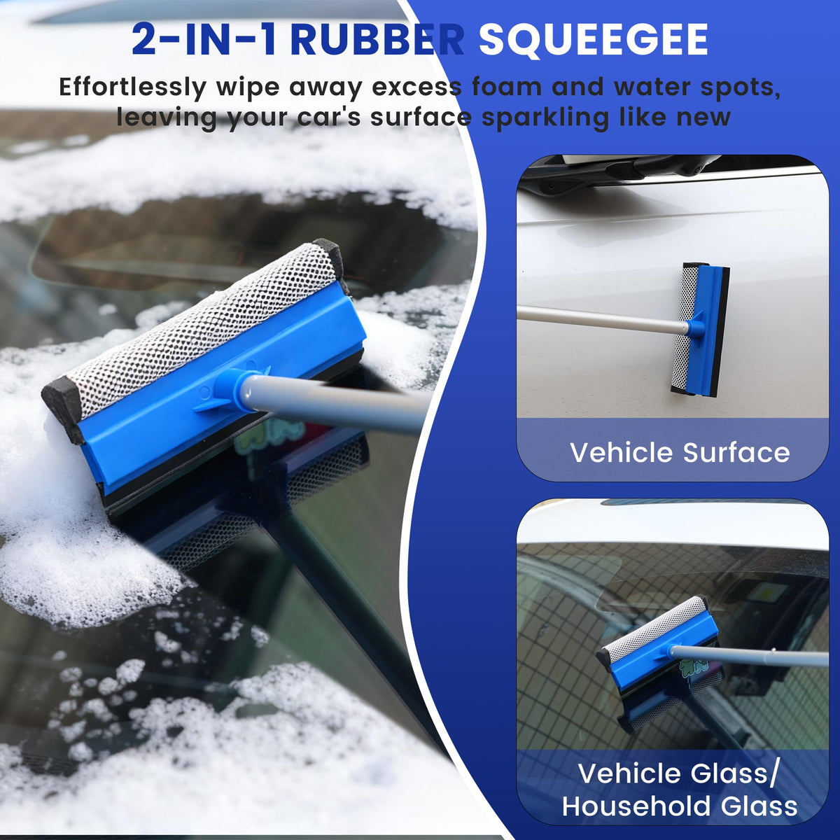 WESBRITE dual-ended squeegee with sponge and silicone blade, streak-free window benefit
