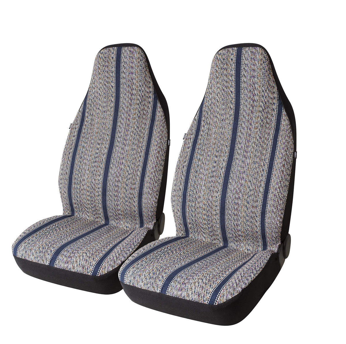 West Coast Auto front view of blue Baja blanket seat cover showing finished look and protection
