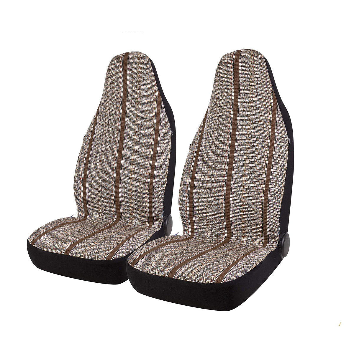West Coast Auto front view of brown Baja blanket seat cover showing full fit and refreshed interior