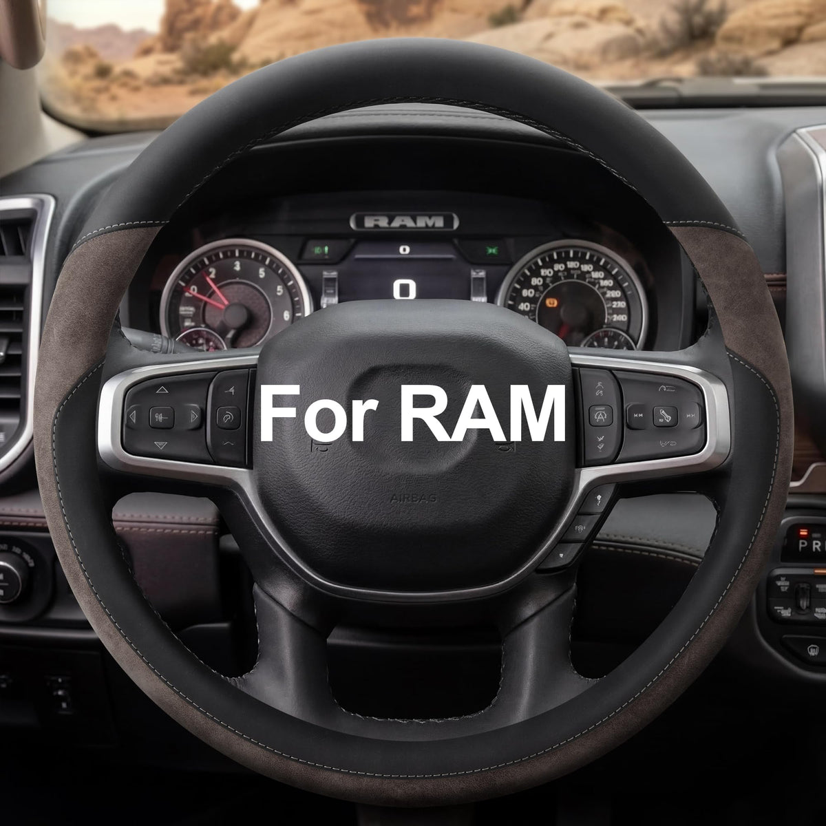 West Llama front view of brown steering wheel cover showing fit and finish benefits
