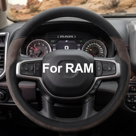 West Llama front view of brown steering wheel cover showing fit and finish benefits