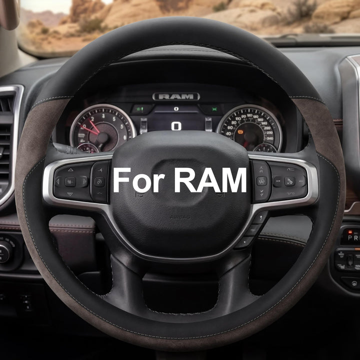West Llama front view of brown steering wheel cover showing fit and finish benefits