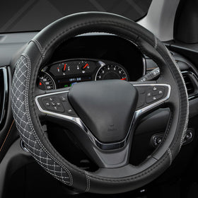 West Llama front packaging showing the steering wheel cover and benefit of tailored fit