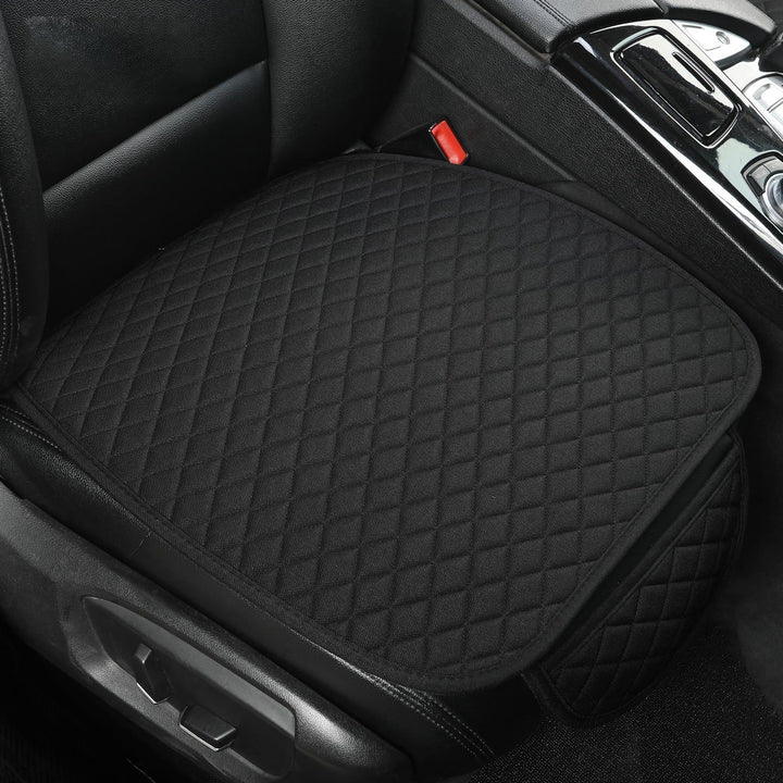 West Llama front seat pad front view showing full cover and fit benefit: stylish protection