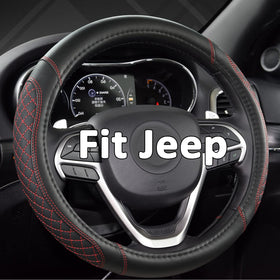 West Llama front view showing full diamond-quilted steering wheel cover and red trim benefit: stylish protection