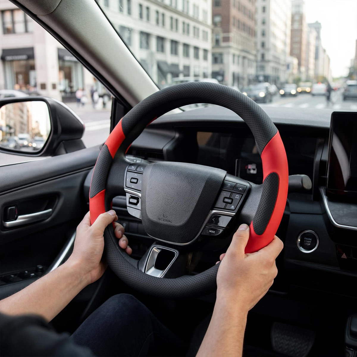 West Llama installed on Camry steering wheel showing improved look benefit