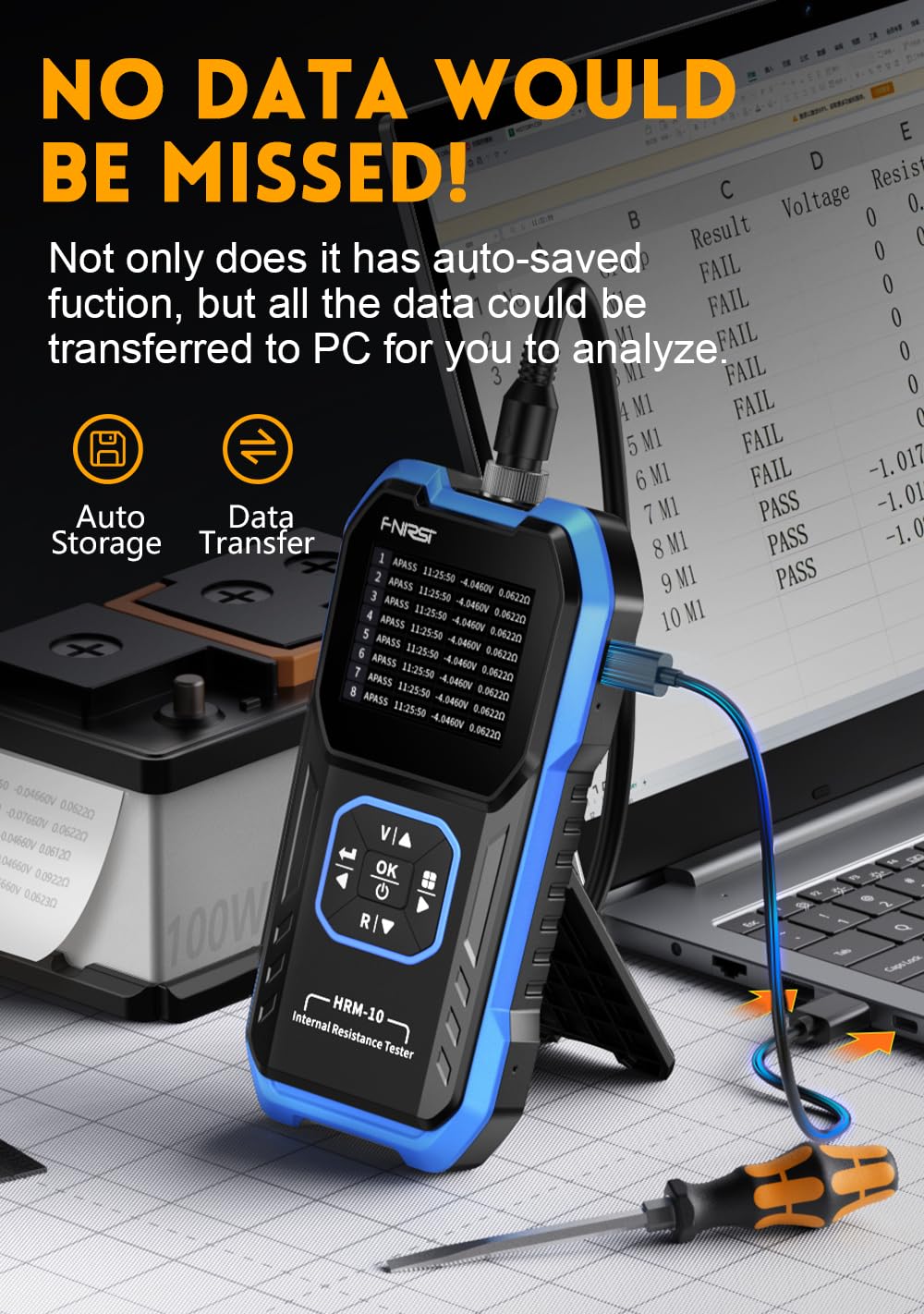 WESTOBiG screen with PC spreadsheet export demonstrating data logging and analysis benefit