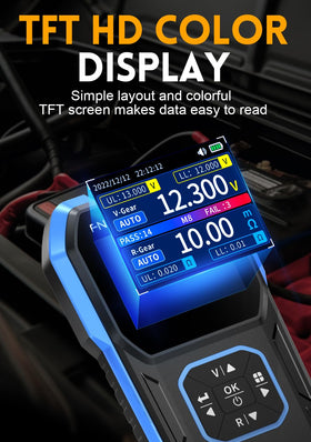 WESTOBiG kelvin clip attached to battery terminal illustrating accurate low-ohm measurement