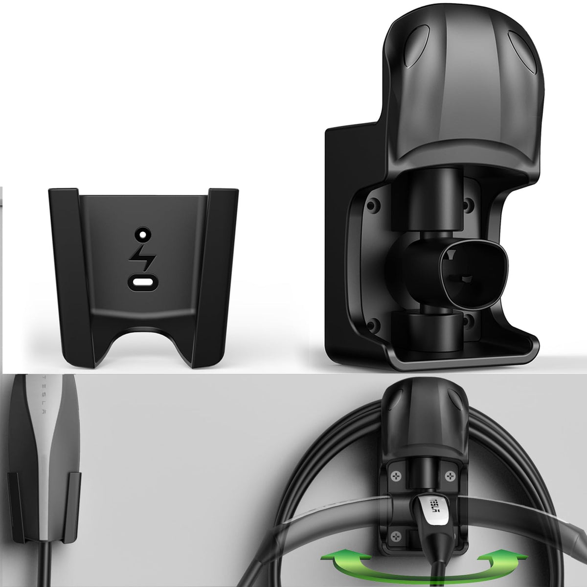 westsaim front view of wall mount holding Tesla charger showing neat storage