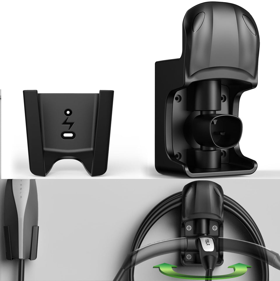 westsaim front view of wall mount holding Tesla charger showing neat storage