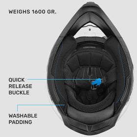Westt helmet dual visor closeup showing slider mechanism, quick-adjust benefit