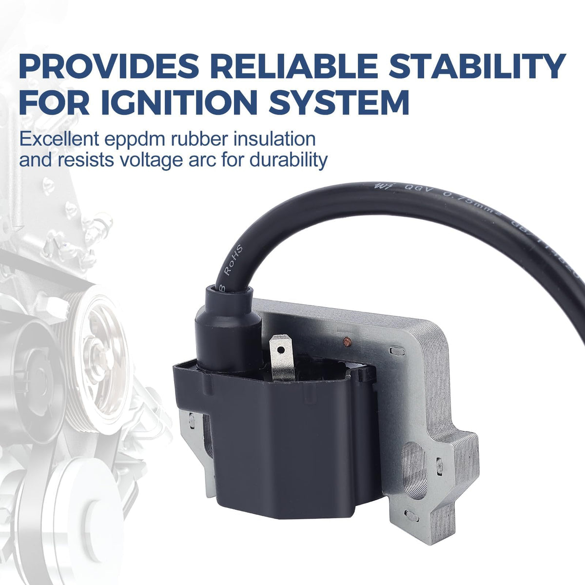 Wetenex coil installed on mower engine demonstrating direct-fit compatibility advantage