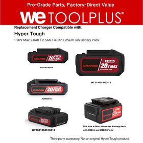WETOOLPLUS charger with Hyper Tough battery mounted, demonstrates secure connection
