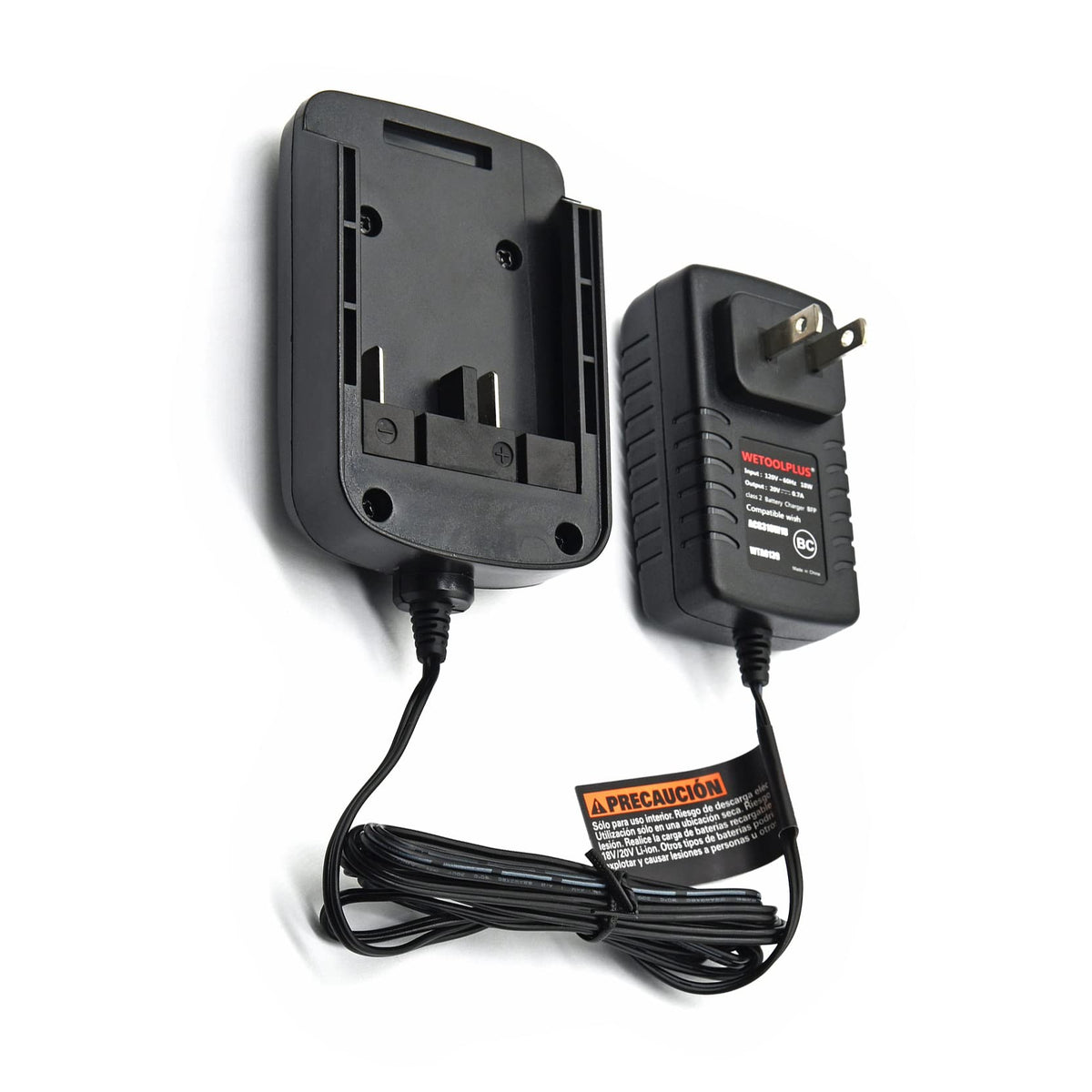 WETOOLPLUS charger placed in workshop setting, offers reliable overnight charging