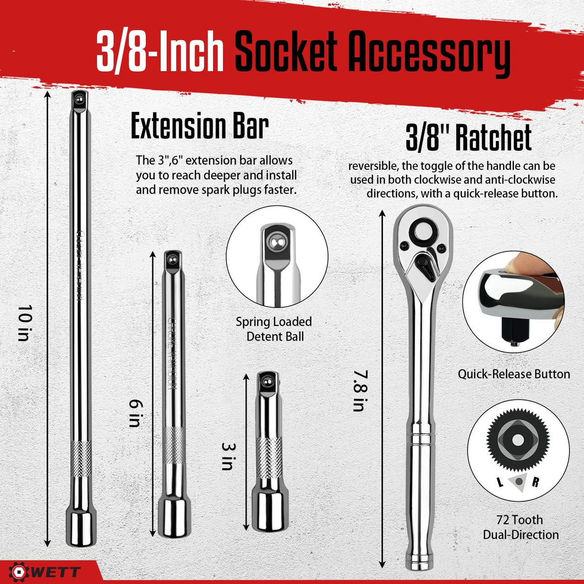 WETT sockets with laser-etched size markings for fast identification and efficient workflow