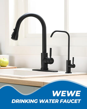 WEWE faucet close-up of 7-shape spout highlighting smooth finish benefit