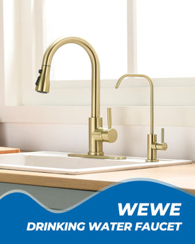 WEWE faucet close-up of spout revealing stainless flow path for safer water