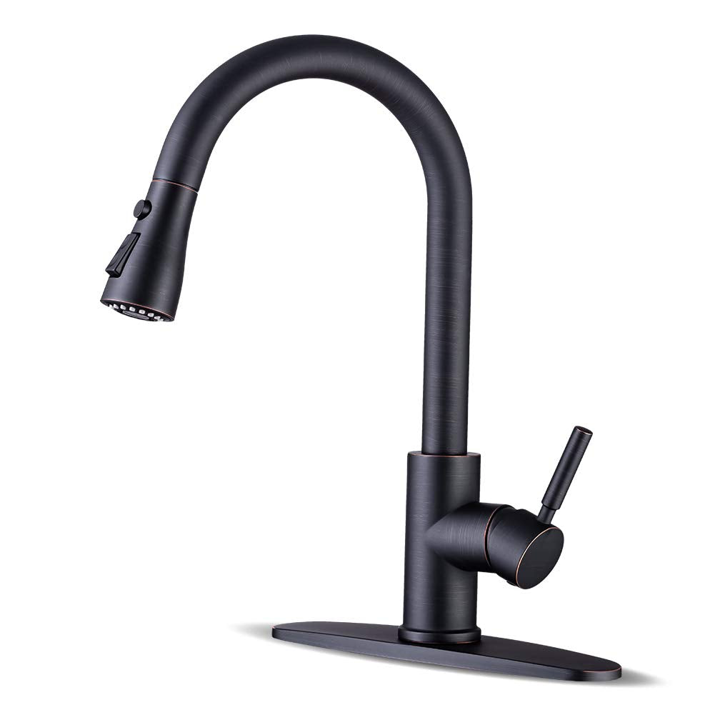WEWE front view of oil-rubbed bronze faucet showing elegant high-arc benefit