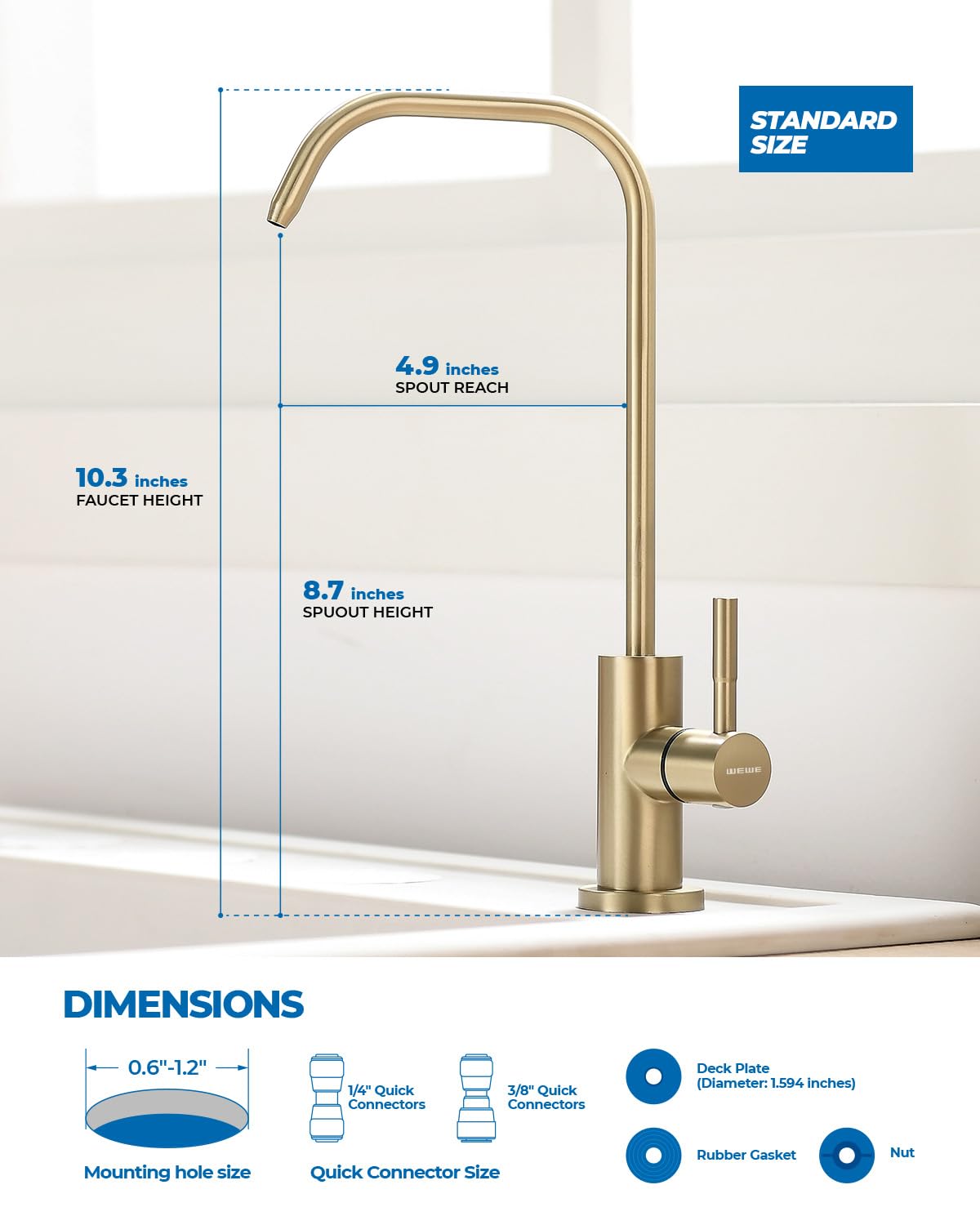 WEWE faucet pouring into pitcher demonstrating convenient filtered water access