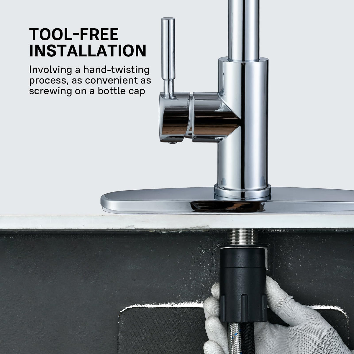 WEWE faucet installed in kitchen lifestyle scene offering polished look and functionality