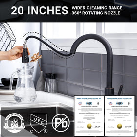 WEWE extended pull-down hose showing 24-inch reach for washing large pots
