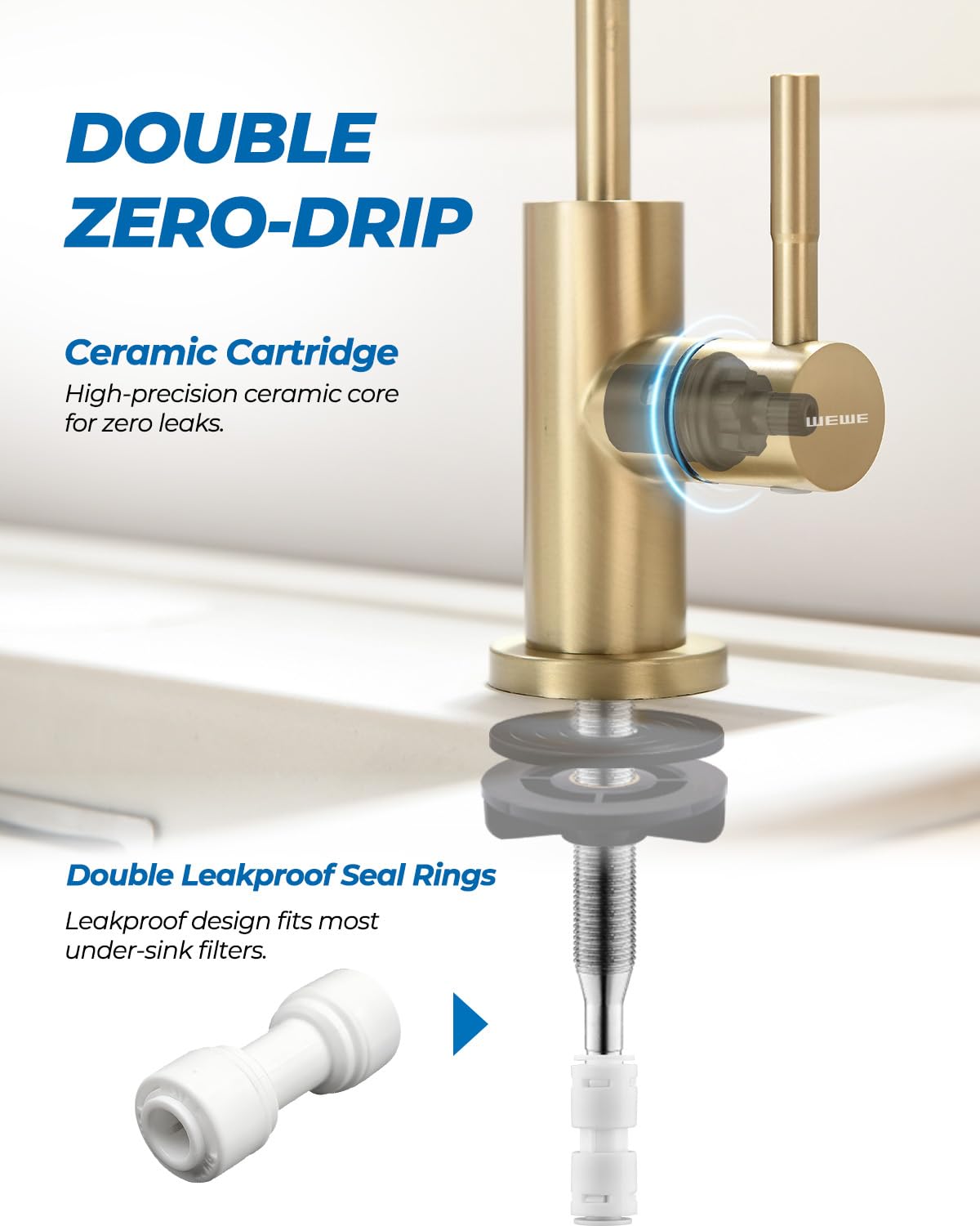 WEWE faucet underside quick-connect fittings for tool-free installation benefit