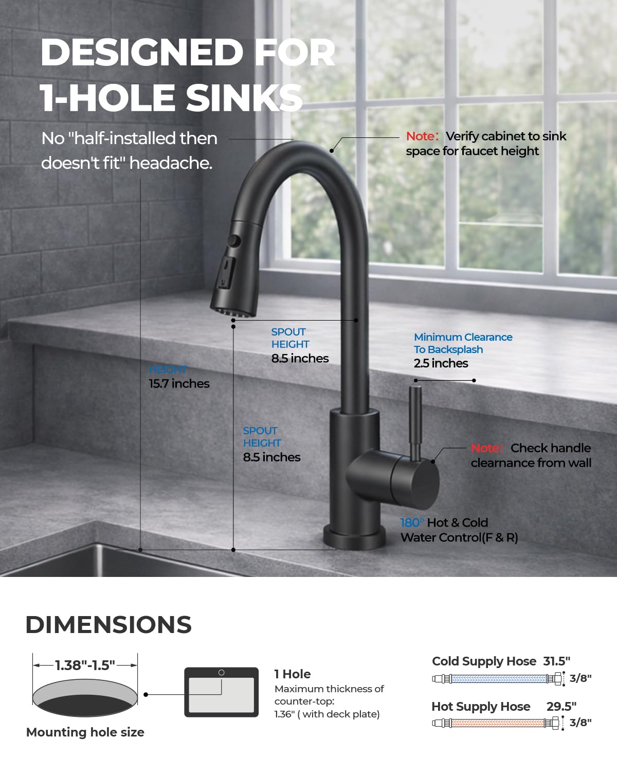 WEWE high-arc faucet in kitchen setting reaching large pots and corners