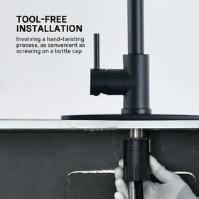 WEWE high-arc swivel demonstrating 360-degree rotation benefit: easier corner access
