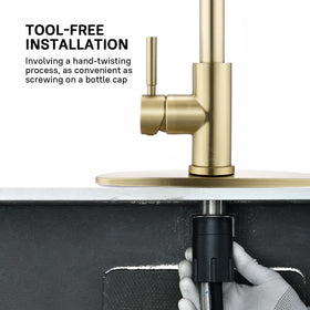 WEWE faucet in styled kitchen setting showcases golden finish enhancing decor