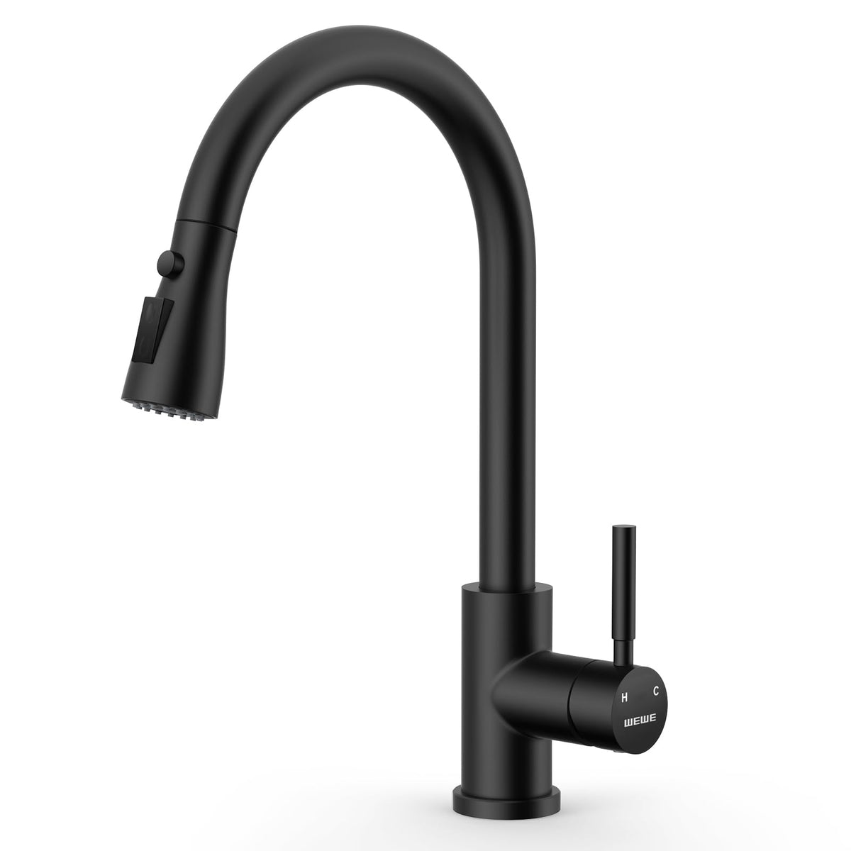 WEWE matte black front view showing modern tulip design and easy cleaning