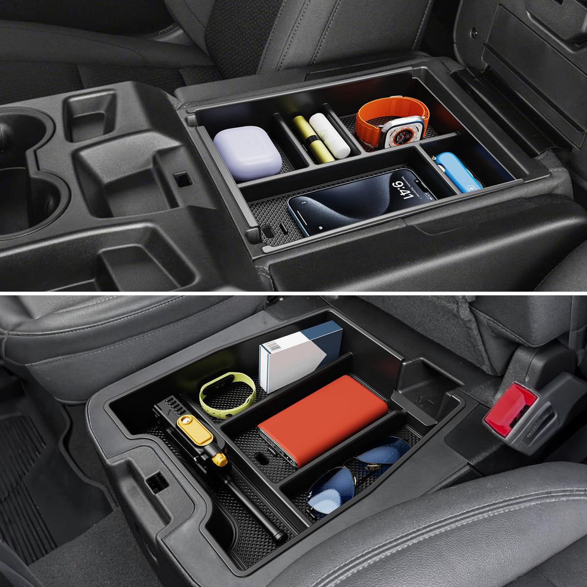 Wexyldra front view of black organizer showing fit and clean design