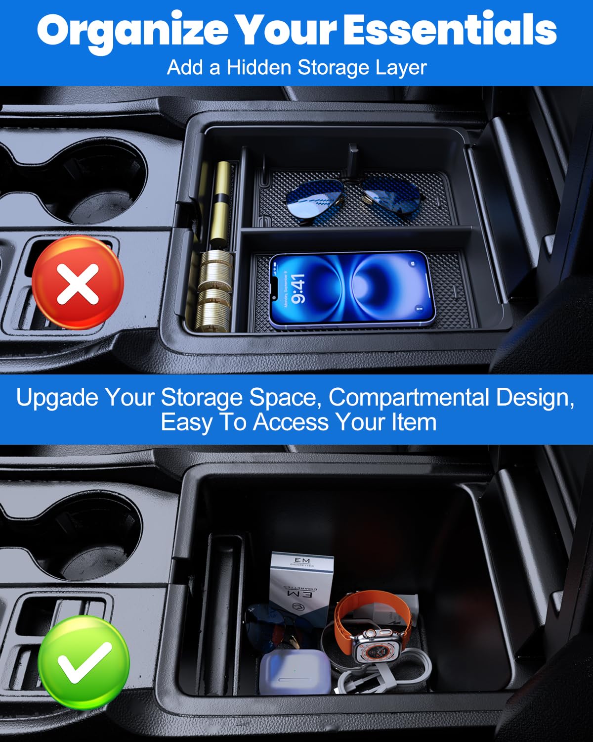 Wexyldra hidden magnetic armrest box open to secure valuables