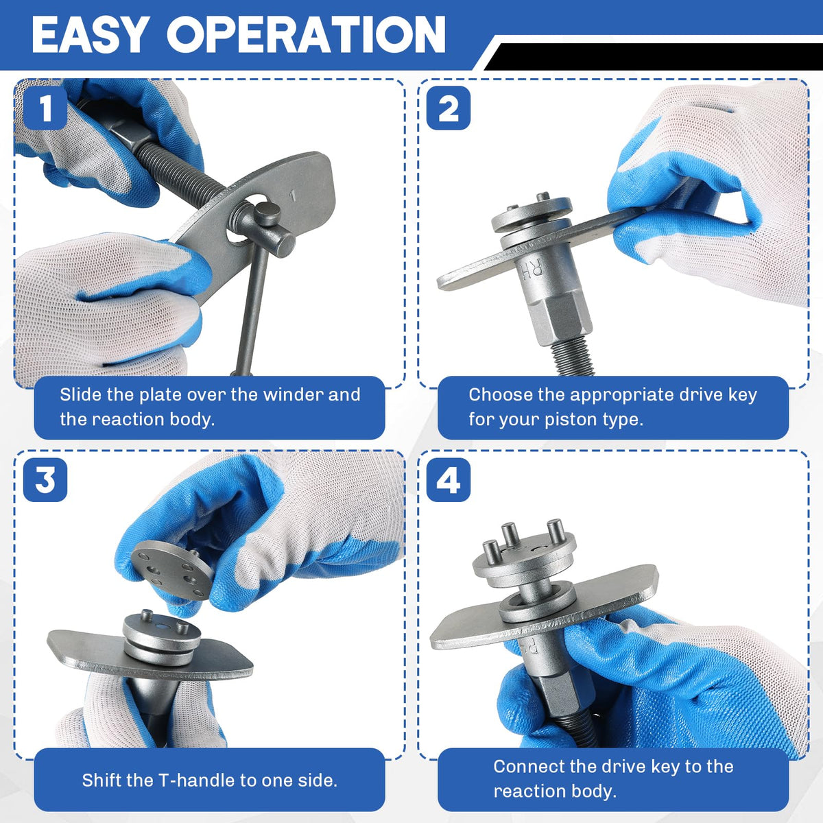 weyleity in-use compressing piston on a caliper illustrating controlled retraction and safe pad replacement