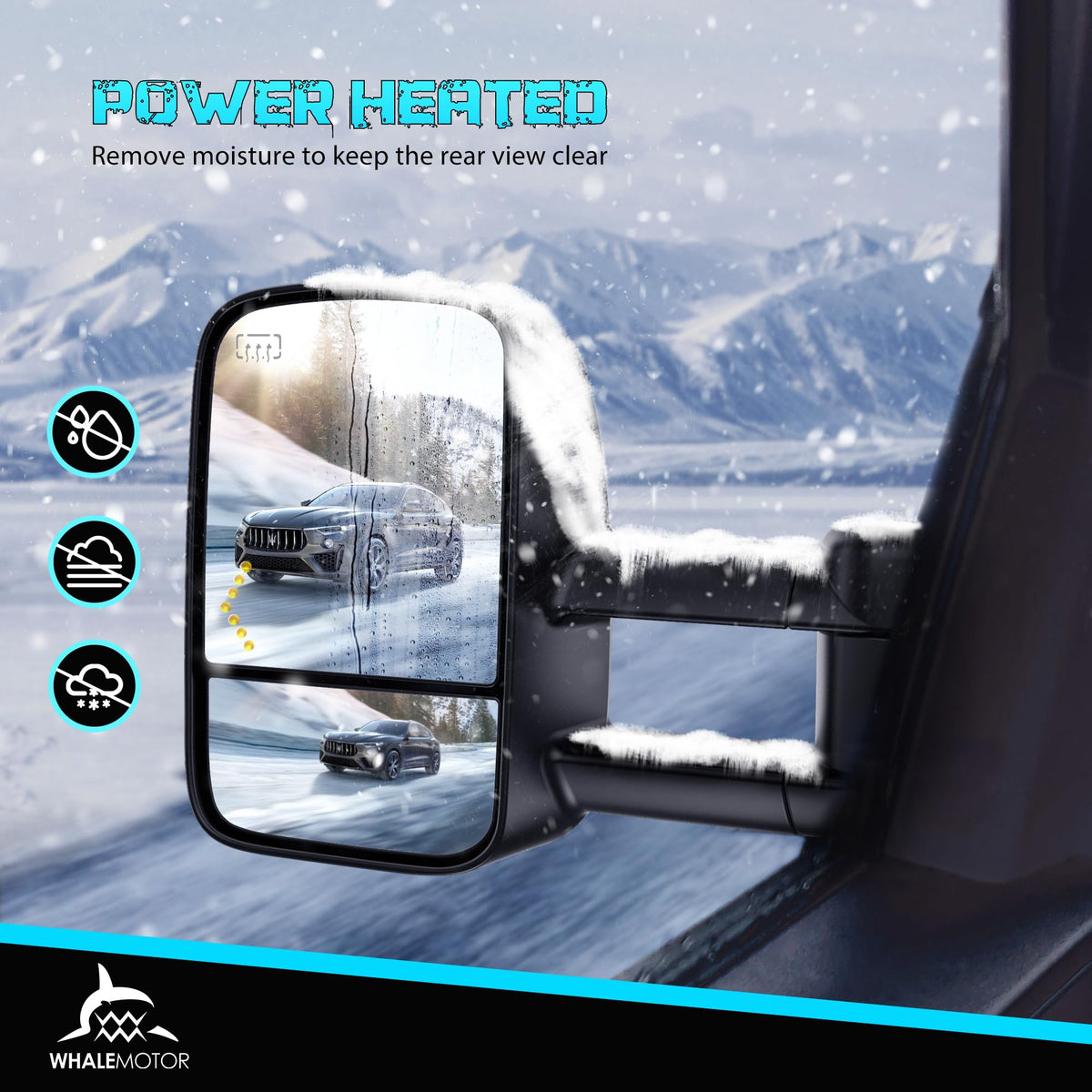 WHALEMOTOR extendable arm fully extended demonstrating extra towing reach